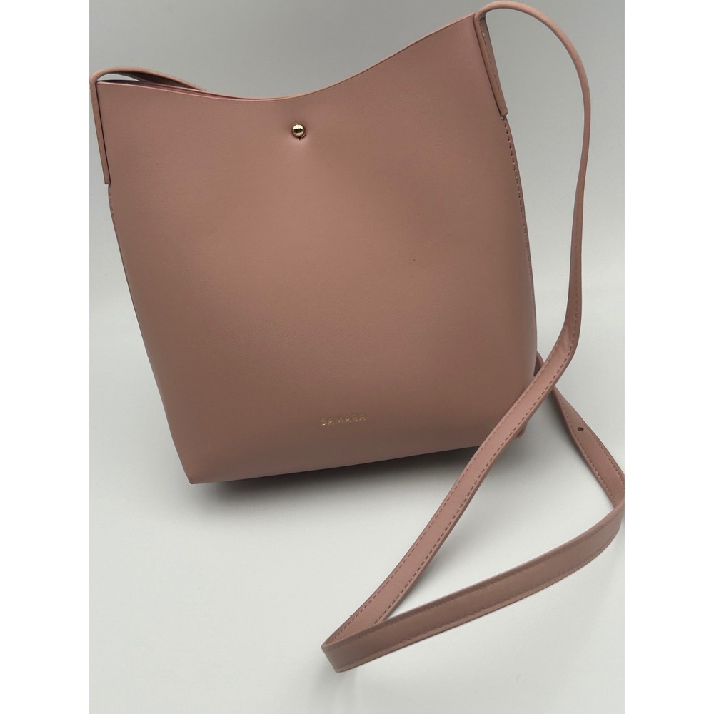 Samara Vegan Leather Crossbody Bag Dusty Rose Pink Minimalist Bucket Bag